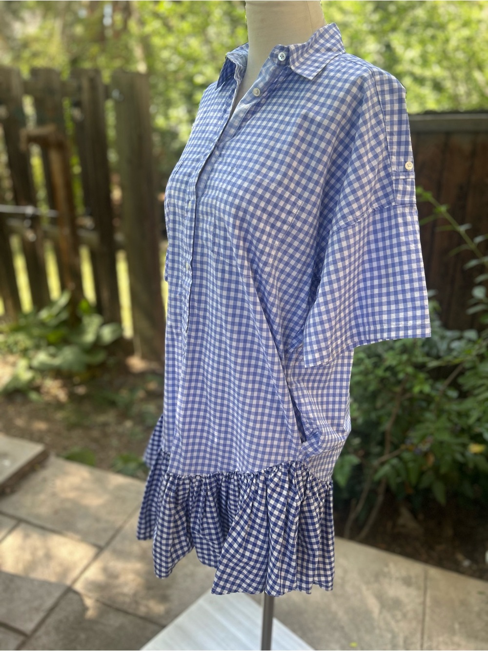 Sara Roka close gingham plaid ruffle hem shirt mini dress Size Small - Picture 8 of 13